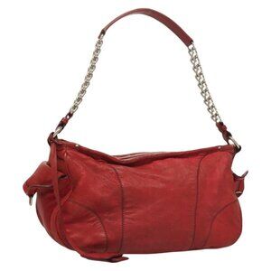 Authentic Miu Miu Chain Shoulder Bag Leather Red Silver